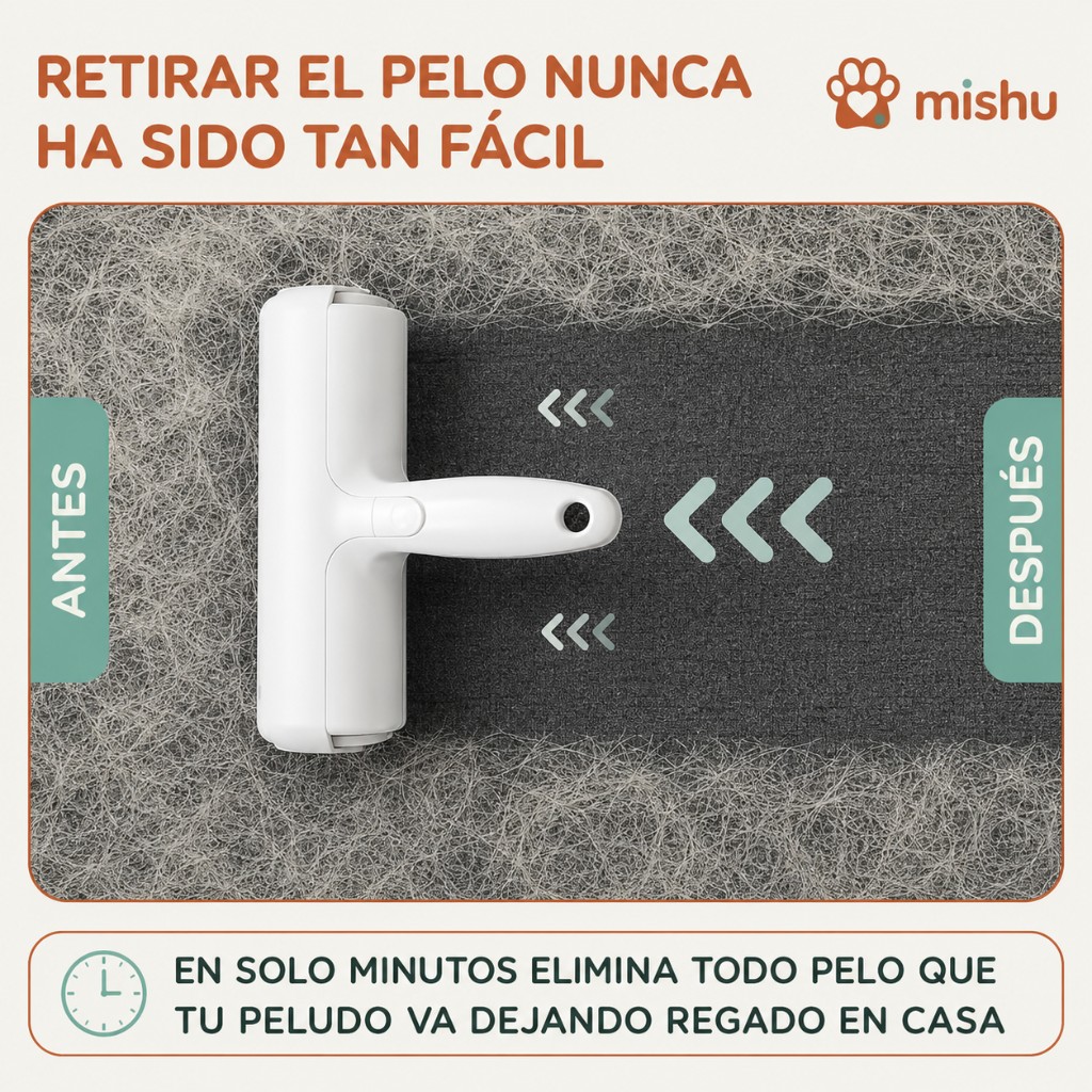 Antes y después: tela con pelos vs tela limpia con el rodillo Mishu