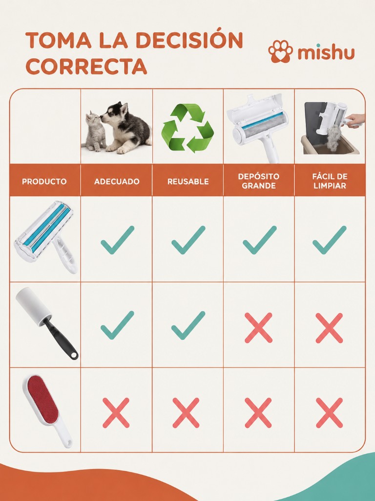 Tabla comparativa Mishu vs rodillo de cinta vs cepillo estático